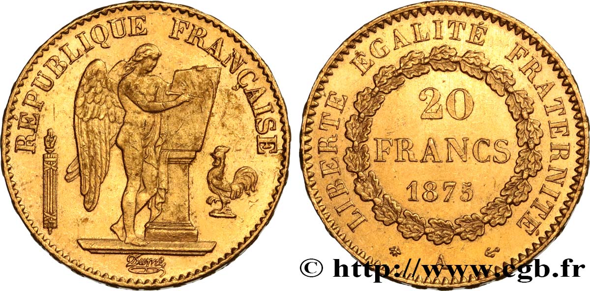 20 francs or Génie, Troisième République 1875 Paris F.533/3 EBC 