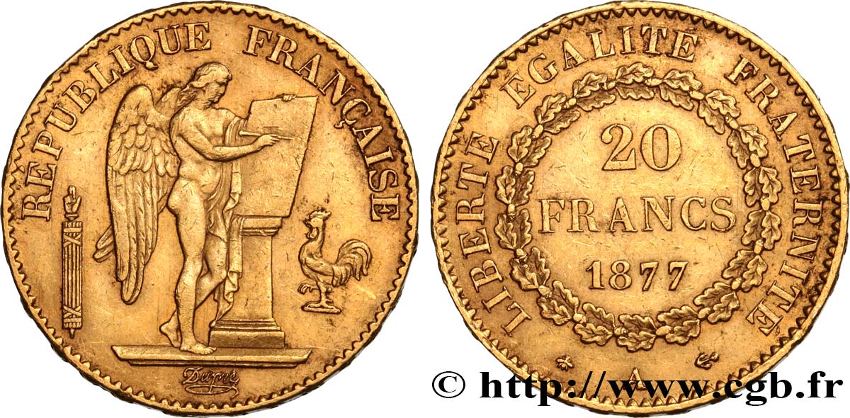 20 francs or Génie, IIIe République 1877 Paris F.533/5 BB48 