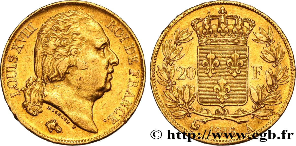 20 francs or Louis XVIII, tête nue 1816 Paris F.519/1 MBC52 