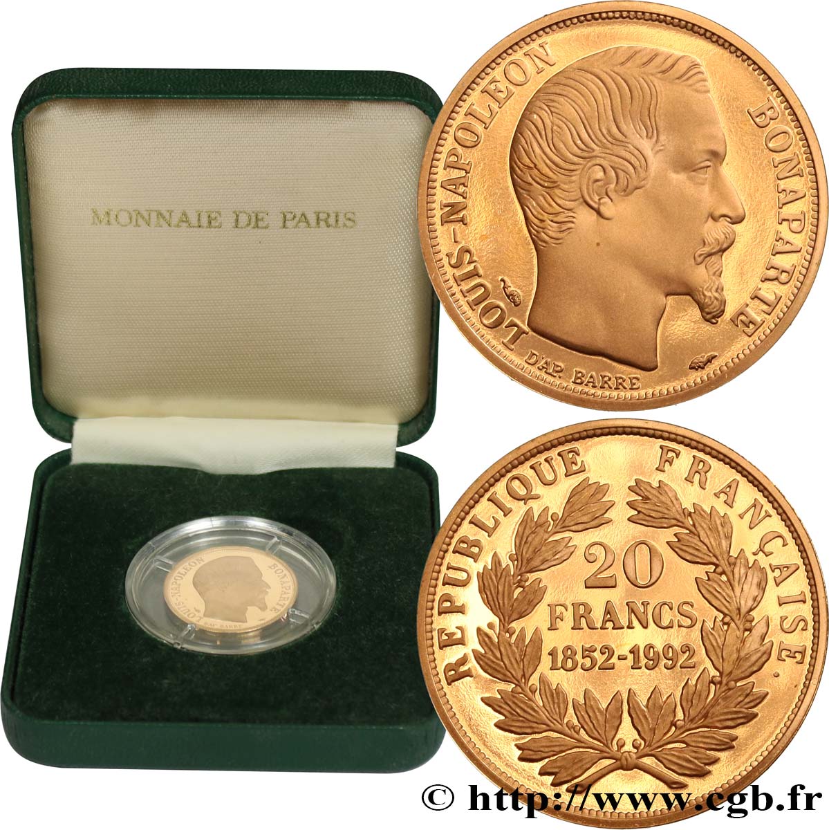 Belle Épreuve Or 20 francs “Napoléon” 1992  F5.  ST 