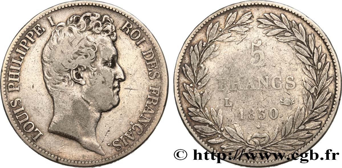 5 francs type Tiolier avec le I, tranche en creux 1830 Bayonne F.315/8 BC20 