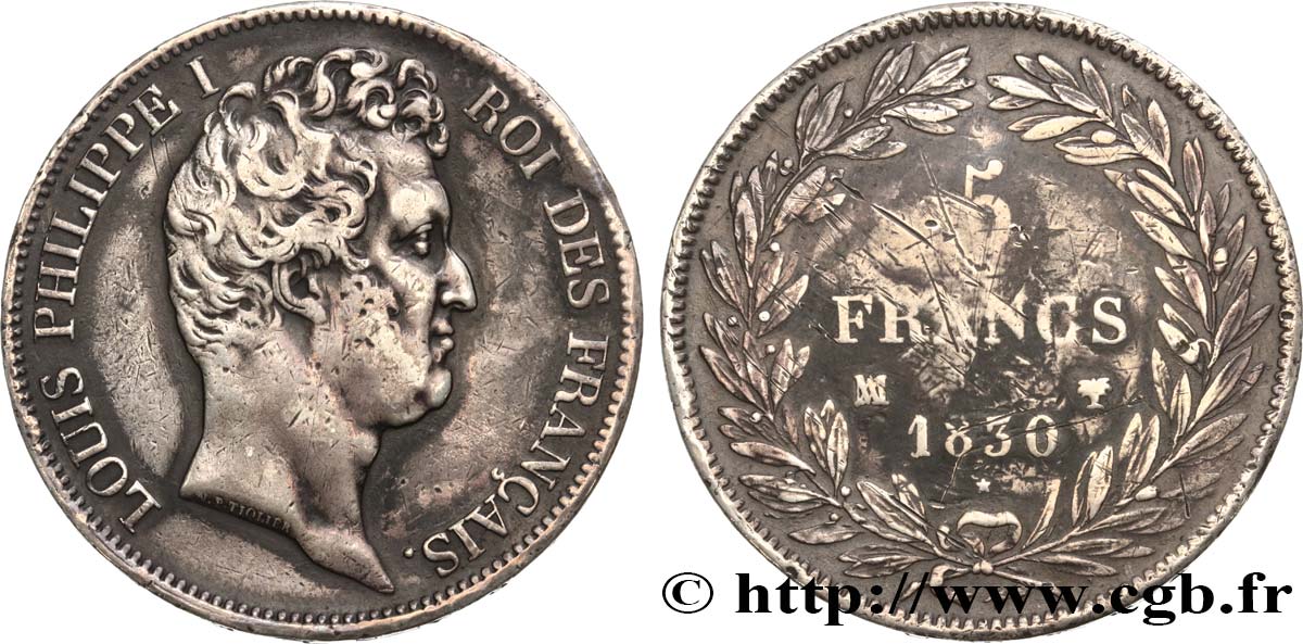 5 francs type Tiolier avec le I, tranche en creux 1830 Marseille F.315/10 S30 
