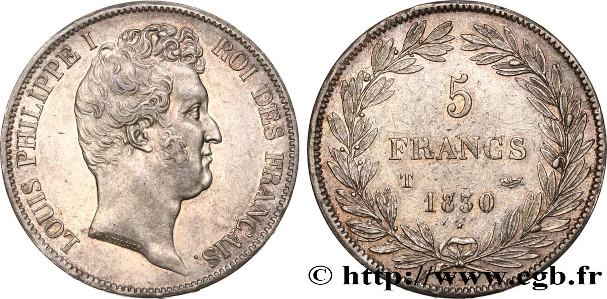 5 francs type Tiolier avec le I, tranche en creux 1830 Nantes F.315/12 EBC58 