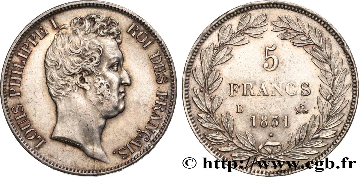 5 francs type Tiolier avec le I, tranche en creux 1831 Rouen F.315/15 AU55 