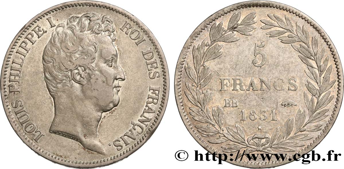 5 francs type Tiolier avec le I, tranche en creux 1831 Strasbourg F.315/16 TB35 