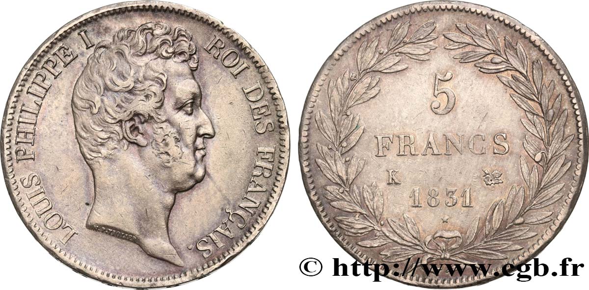 5 francs type Tiolier avec le I, tranche en creux 1831 Bordeaux F.315/20 BB52 