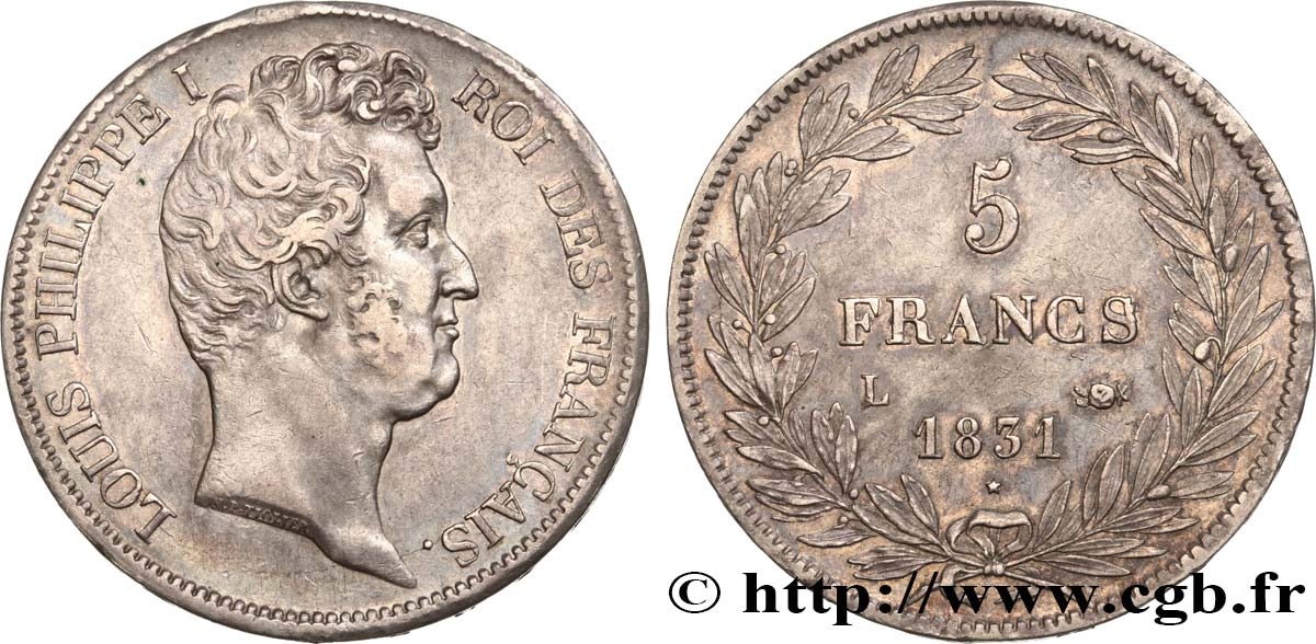 5 francs type Tiolier avec le I, tranche en creux 1831 Bayonne F.315/21 MBC53 