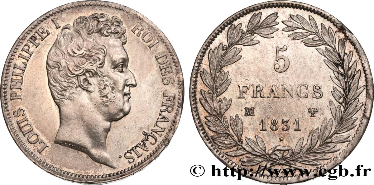5 francs type Tiolier avec le I, tranche en creux 1831 Marseille F.315/23 MBC53 