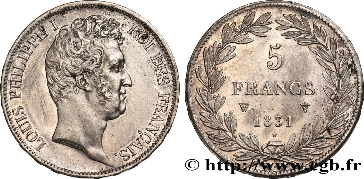 5 francs type Tiolier avec le I, tranche en relief 1831 Lille F.316/4 SUP57 