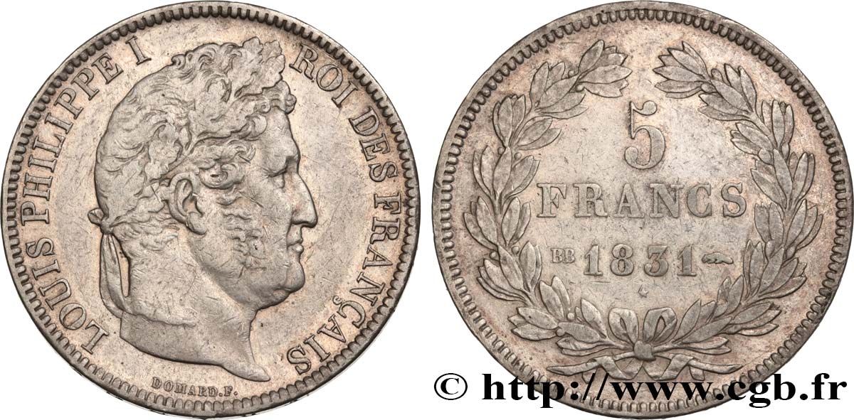 5 francs Ier type Domard, tranche en creux 1831 Strasbourg F.319/1 VF35 