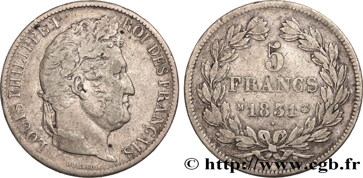 5 francs Ier type Domard, tranche en creux 1831 Toulouse F.319/5 VF25 