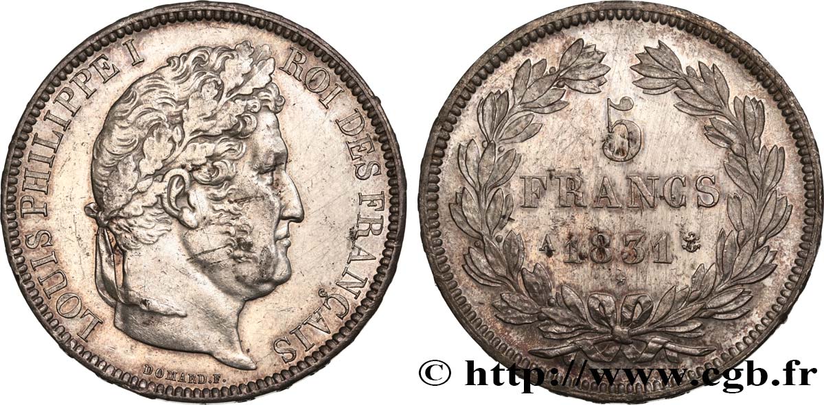 5 francs Ier type Domard, tranche en relief 1831 Paris F.320/1 SPL55 