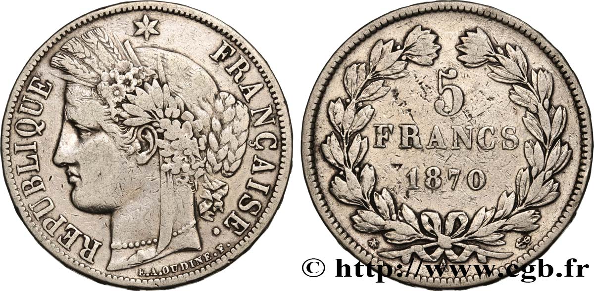 5 francs Cérès, sans légende 1870 Paris F.332/1 S 