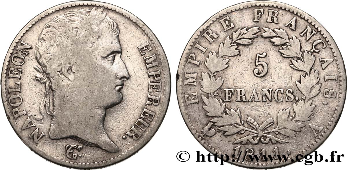5 francs Napoléon Empereur, Empire français 1811 Paris F.307/27 S 