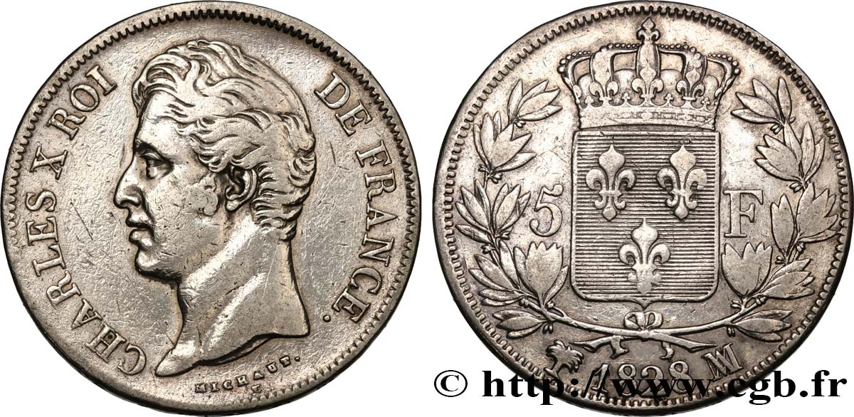 5 francs Charles X, 2e type 1828 Marseille F.311/23 VF 