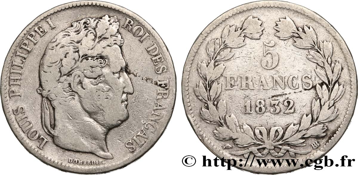 5 francs IIe type Domard 1832 Strasbourg F.324/3 fS 