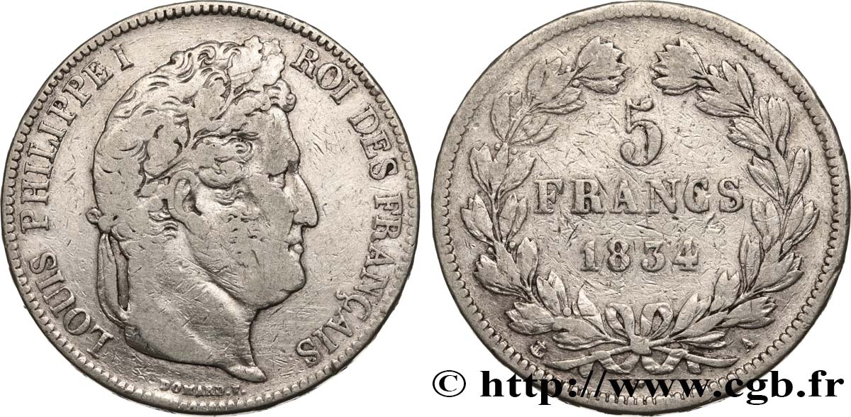 5 francs IIe type Domard 1834 Paris F.324/29 TB 