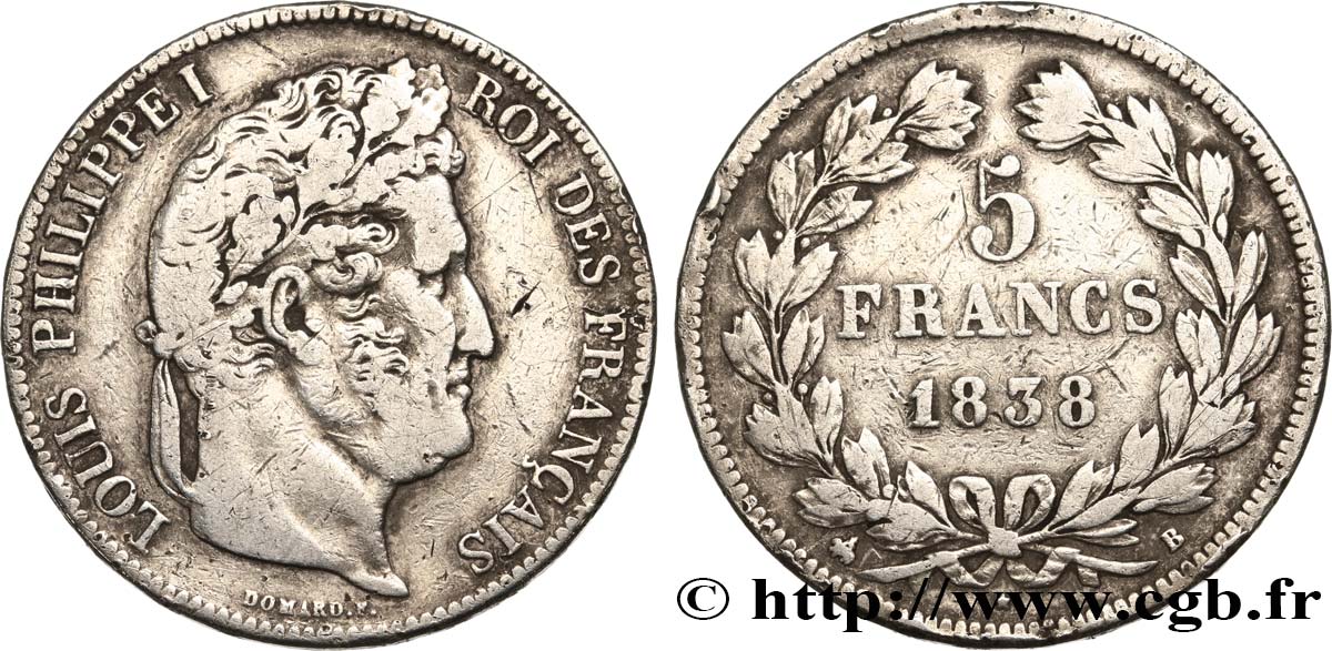 5 francs IIe type Domard 1838 Rouen F.324/69 BC 