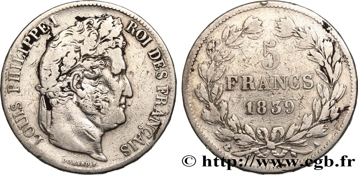 5 francs, IIe type Domard 1839 Paris F.324/75 TB 