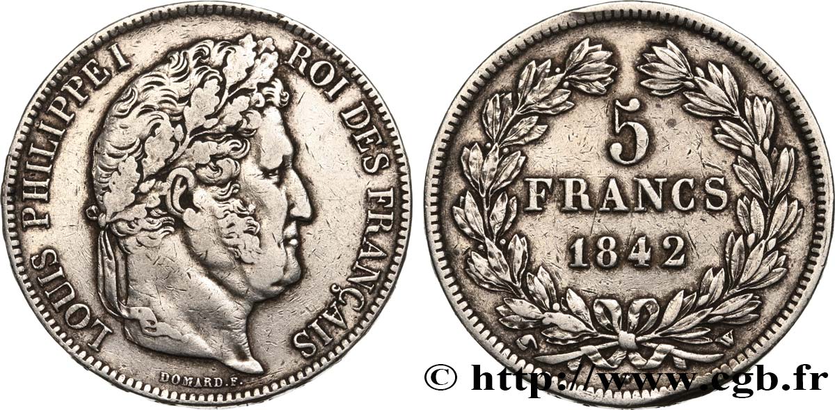 5 francs IIe type Domard 1842 Lille F.324/99 MB35 
