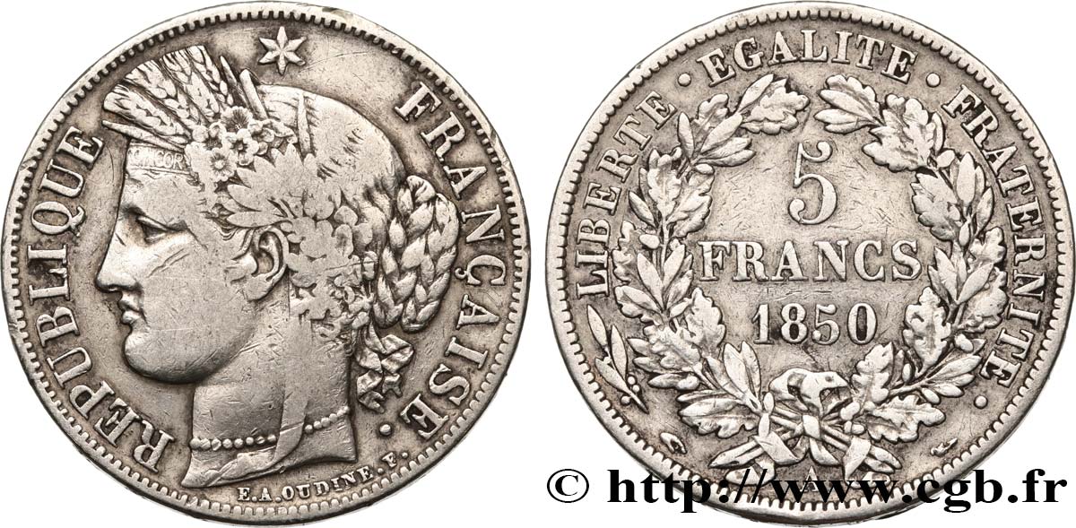 5 francs Cérès, IIe République 1850 Paris F.327/4 S25 