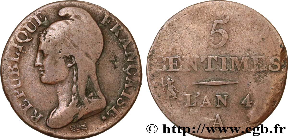 5 centimes Dupré, petit module 1796 Paris F.113/1 TB20 