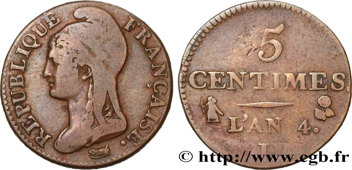 5 centimes Dupré, petit module 1796 Limoges F.113/2 BC20 