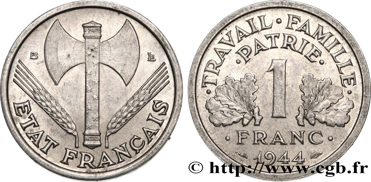 1 franc Francisque, légère 1944 Beaumont-Le-Roger F.223/6 EBC60 