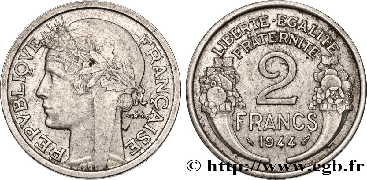 2 francs Morlon, aluminium 1944  F.269/4 XF45 