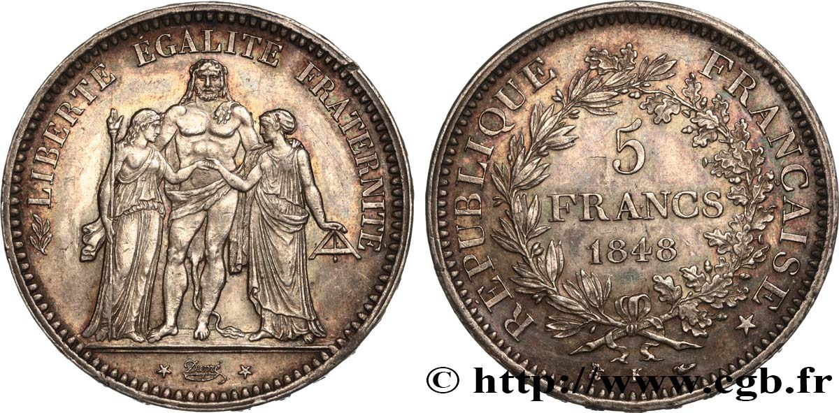 5 francs Hercule, IIe République 1848 Bordeaux F.326/4 AU58 