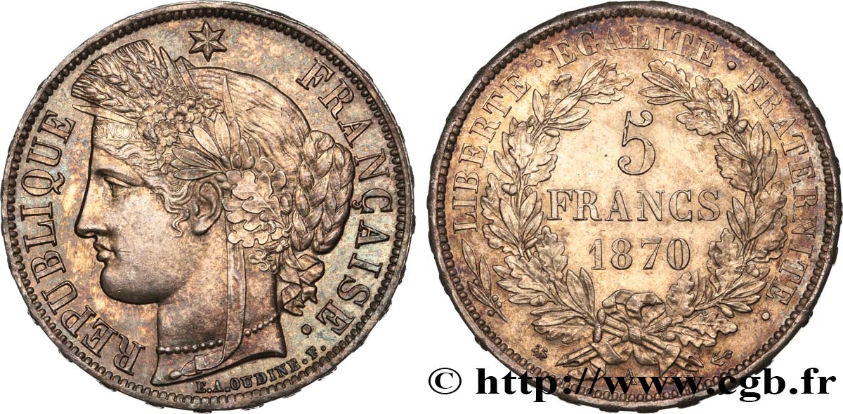 5 francs Cérès, avec légende 1870 Paris F.333/1 SPL63 