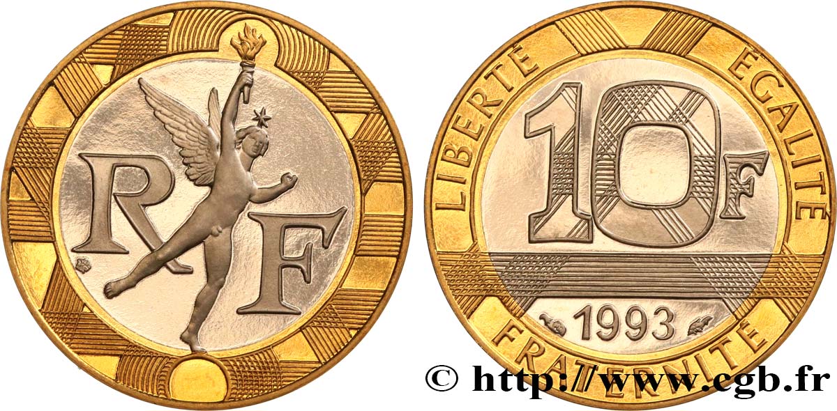 10 francs Génie de la Bastille, Belle Épreuve 1993 Pessac F.375/10 var. MS 