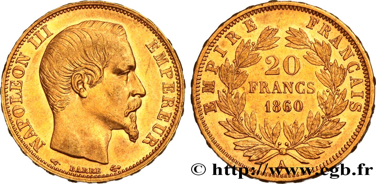 20 francs or Napoléon III, tête nue 1860 Paris F.531/17 TTB50 