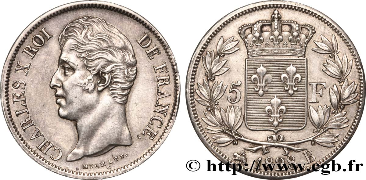 5 francs Charles X, 2e type 1828 Rouen F.311/15 fVZ 