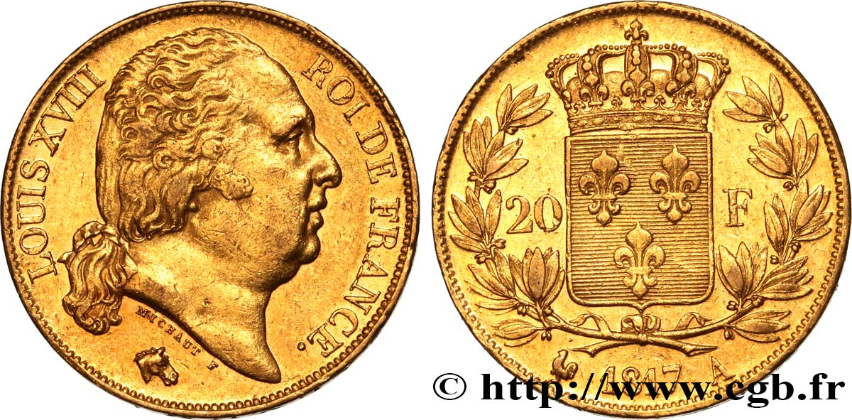 20 francs or Louis XVIII, tête nue 1817 Paris F.519/5 TTB50 