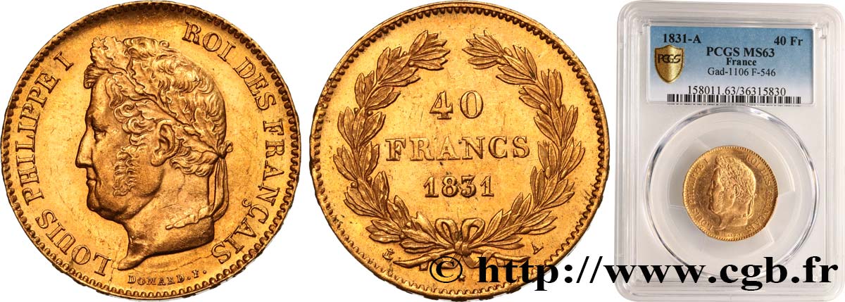 40 francs or Louis-Philippe 1831 Paris F.546/1 SPL63 PCGS