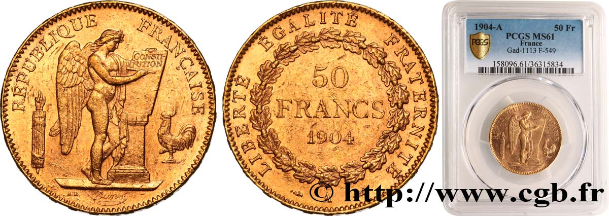 50 francs or Génie 1904 Paris F.549/6 VZ61 PCGS