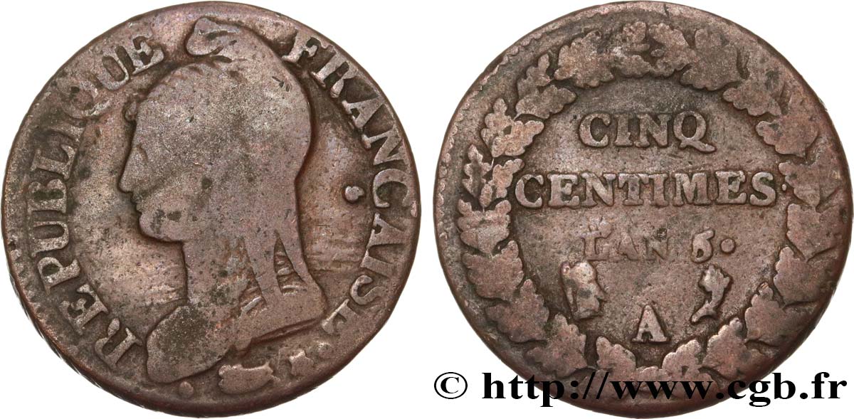 Cinq centimes Dupré, grand module 1797 Paris F.115/1 BC15 