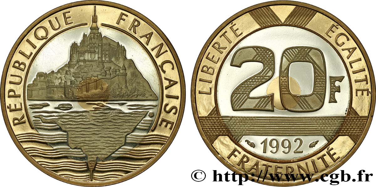 Belle Épreuve Or/Argent 20 francs - Mont Saint-Michel 1992 Pessac F5.1400 2 ST 
