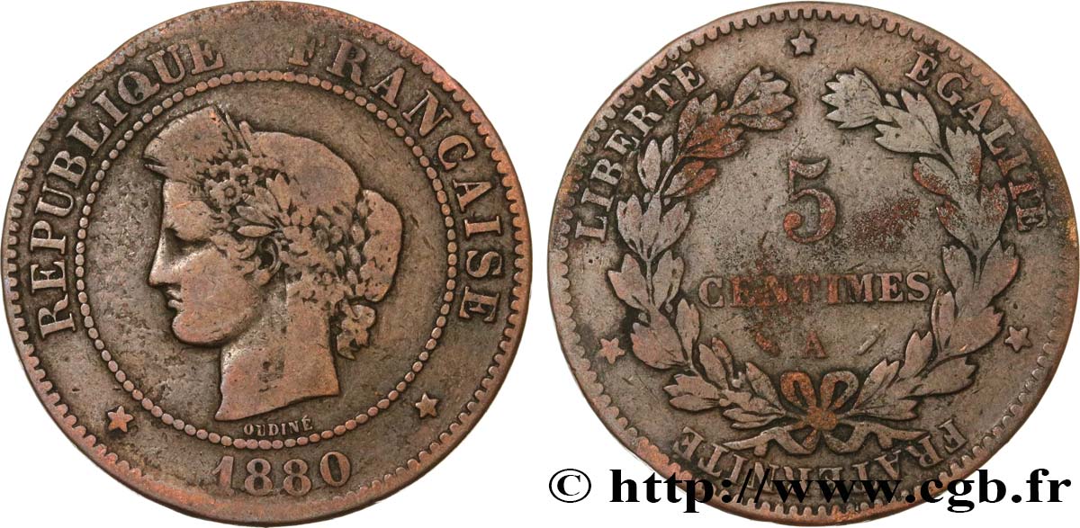 5 centimes Cérès 1880 Paris F.118/21 TB15 