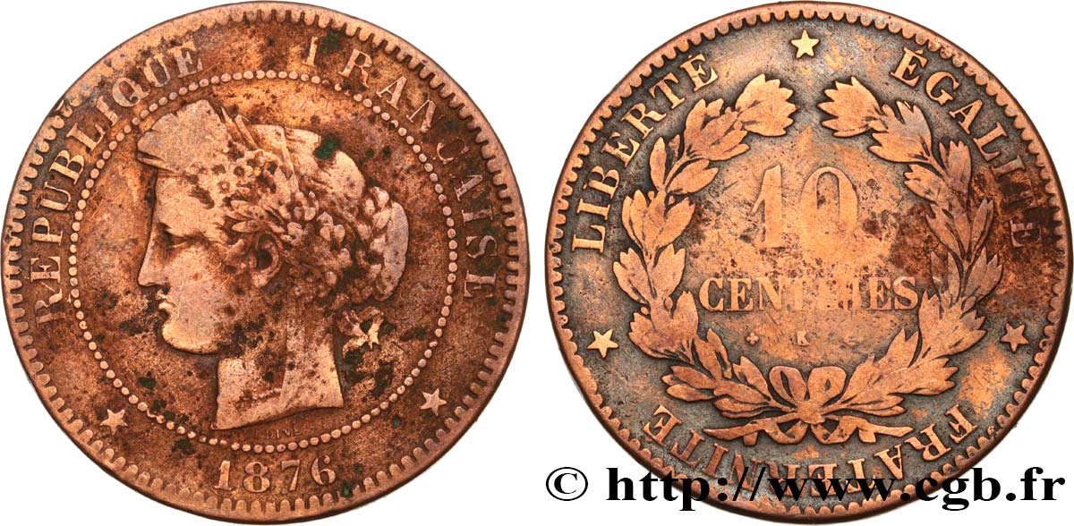 10 centimes Cérès 1876 Bordeaux F.135/17 q.MB 