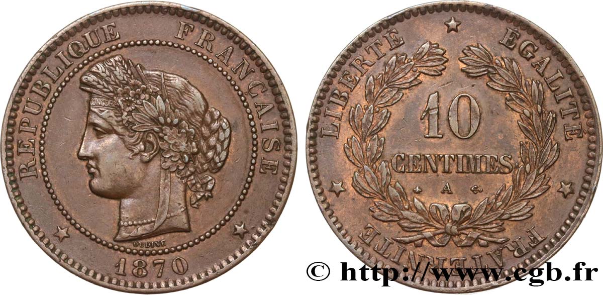 10 centimes Cérès 1870 Paris F.135/4 TTB45 