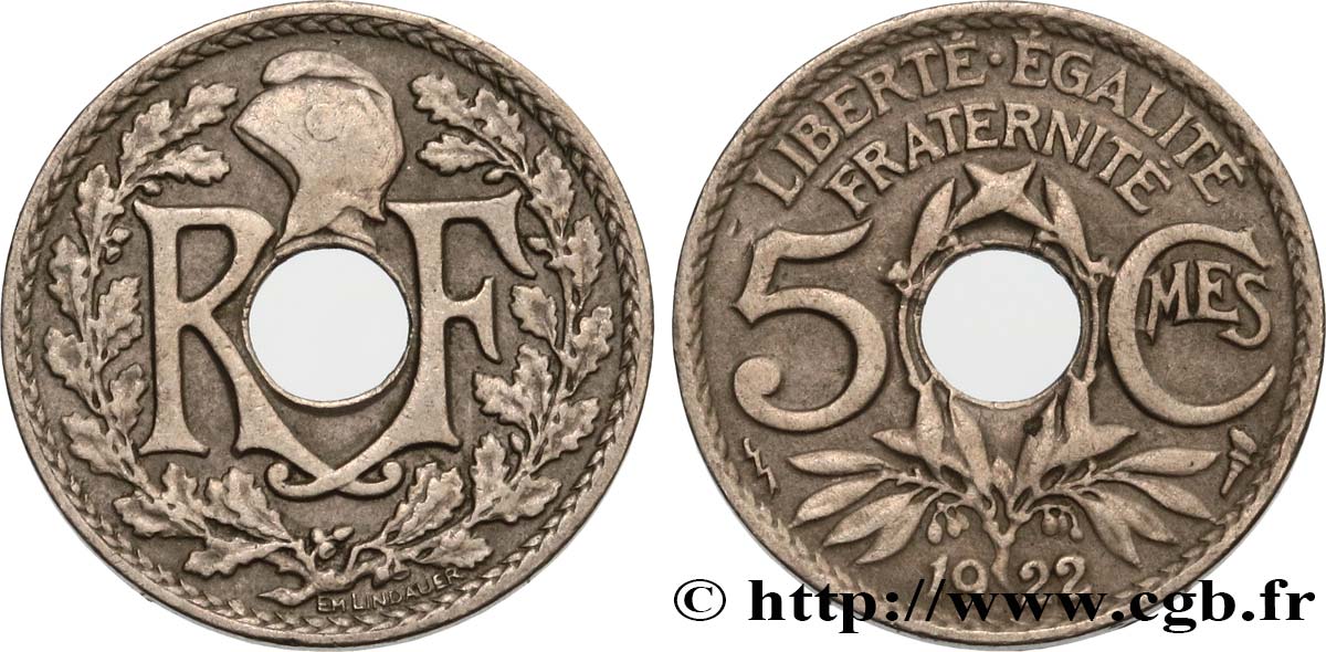 5 centimes Lindauer, petit module 1922 Poissy F.122/5 TB35 