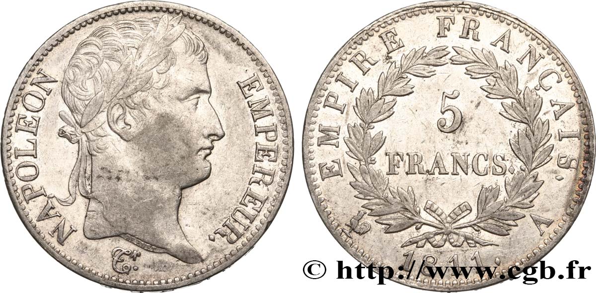 5 francs Napoléon Empereur, Empire français 1811 Paris F.307/27 SS50 