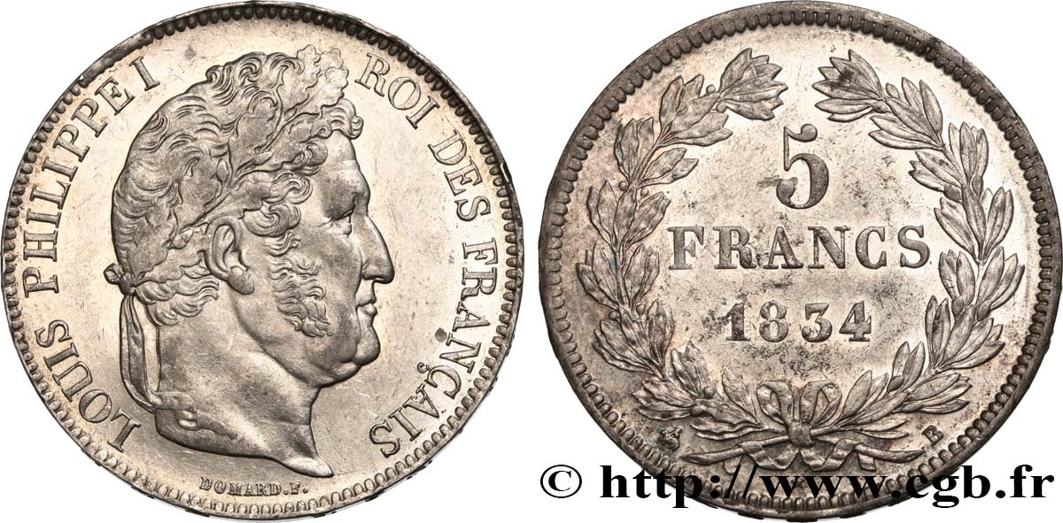 5 francs IIe type Domard 1834 Rouen F.324/30 EBC 