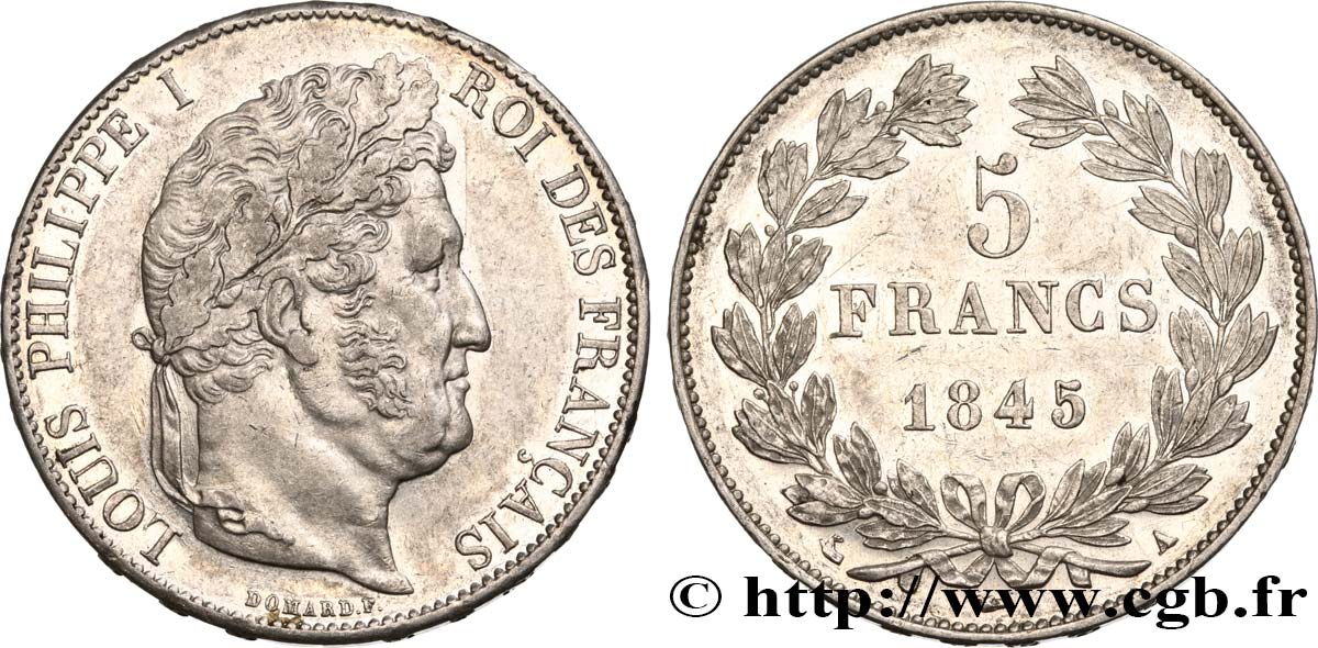 5 francs IIIe type Domard 1845 Paris F.325/6 SPL55 