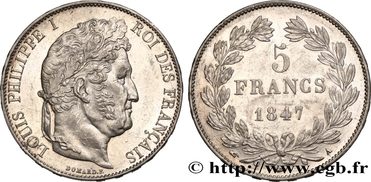 5 francs IIIe type Domard 1847 Paris F.325/14 SPL60 