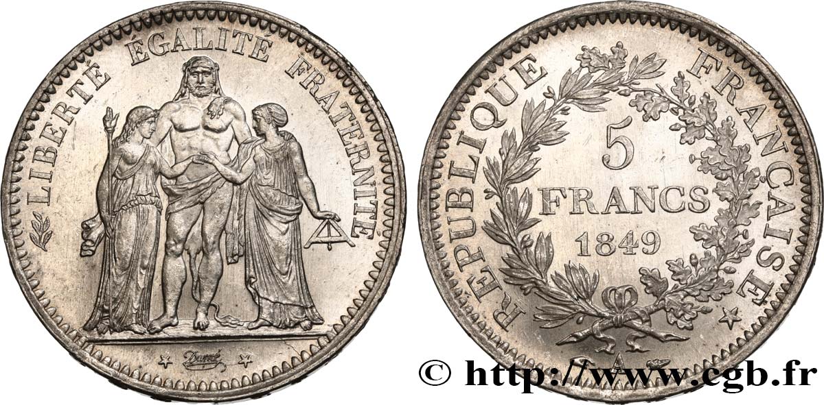 5 francs Hercule, IIe République 1849 Paris F.326/5 SPL63 