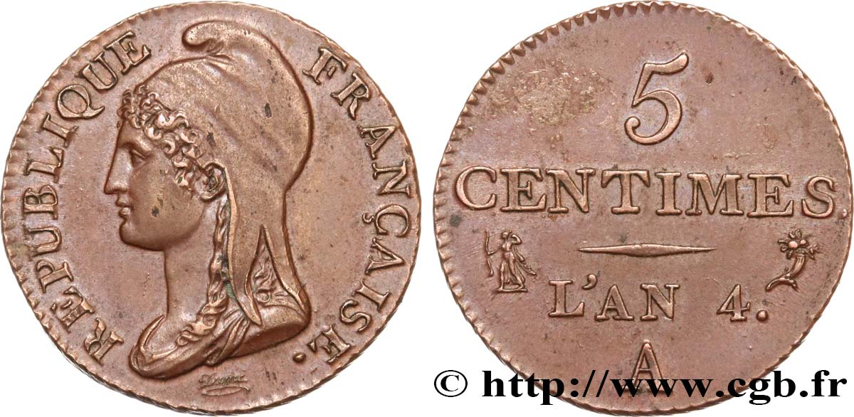 5 centimes Dupré, petit module 1796 Paris F.113/1 MS60 