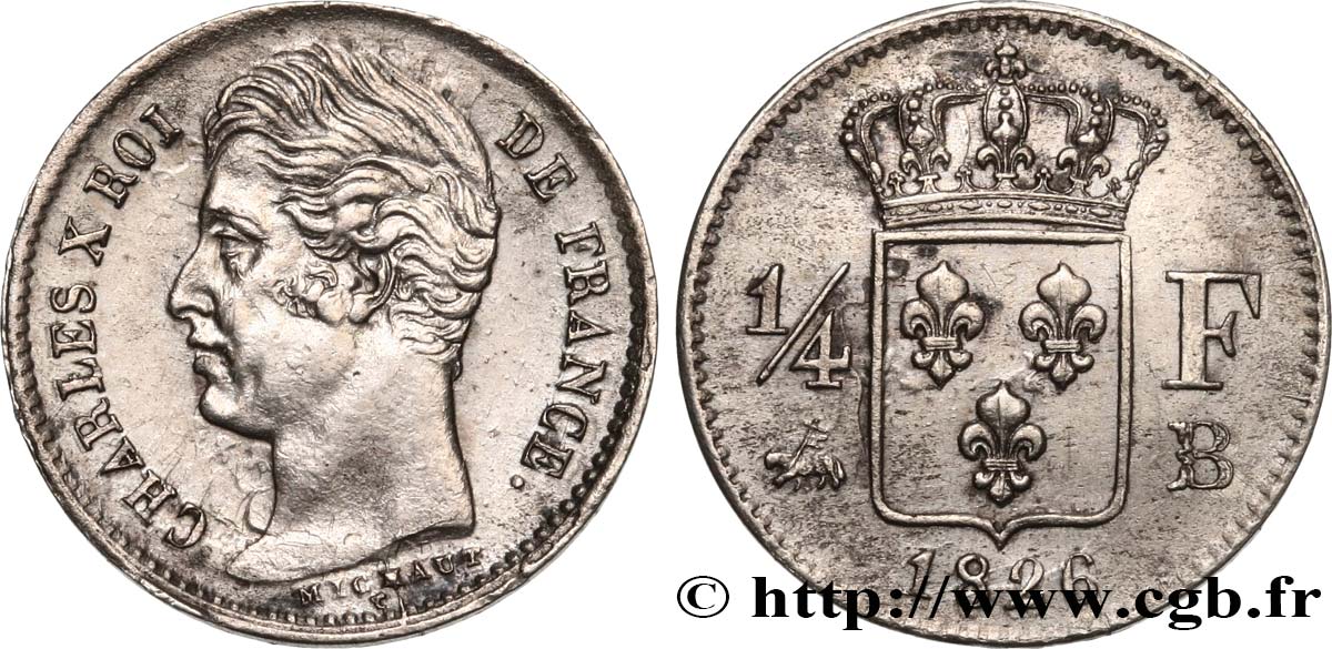 1/4 franc Charles X 1826 Rouen F.164/3 q.SPL 